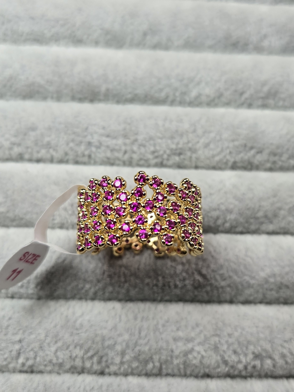 Size 11 Eternity Ring Ruby Cubic Zirconia Gold Plated Bomb Party Ring